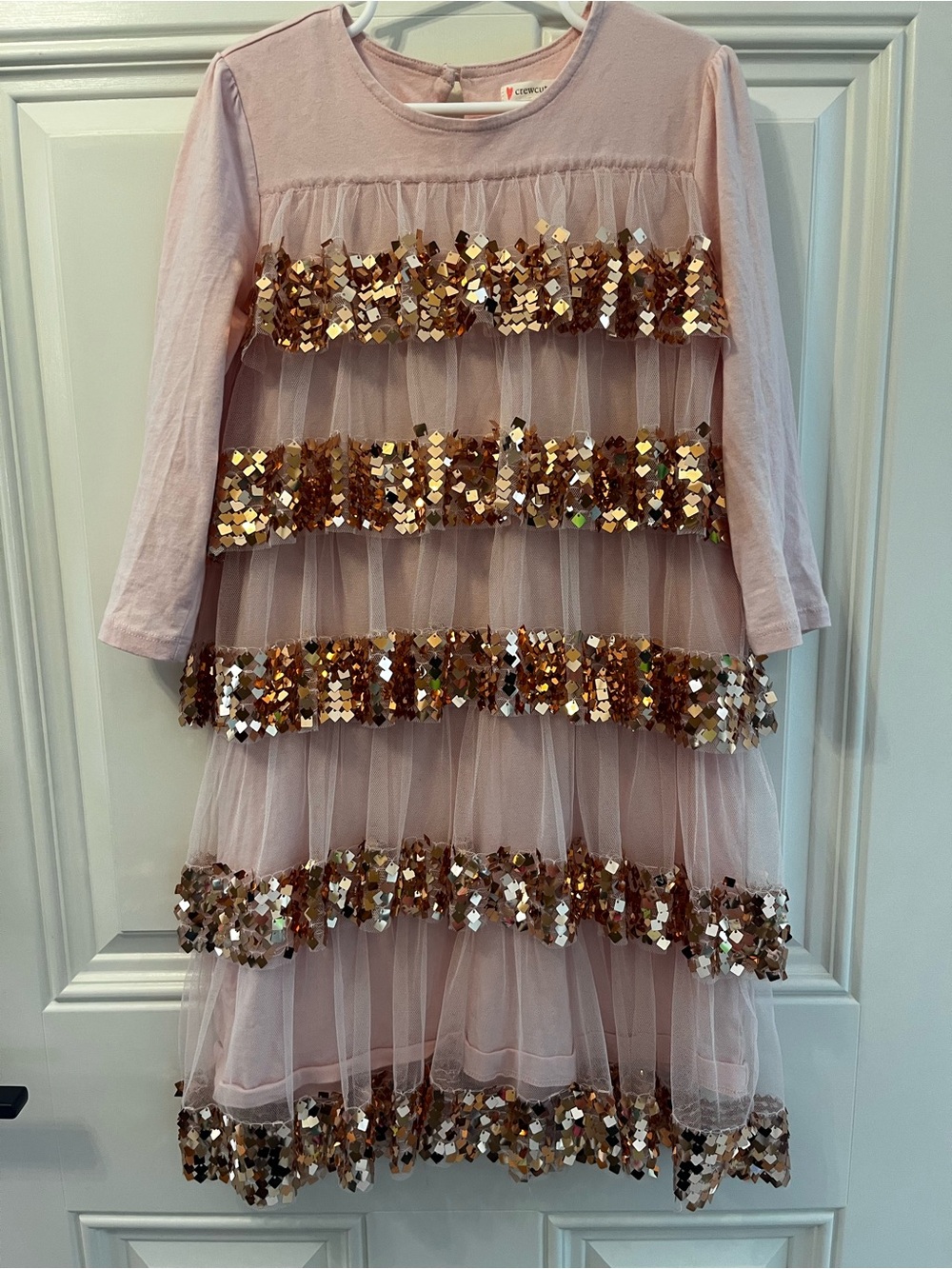 Crewcuts Pink Tulle Dress with Gold Sequin Stripes